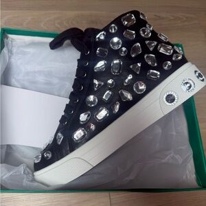 Lauren Lorraine New In Box Hilana Black Embellished High Top Sneakers Size 6.5
